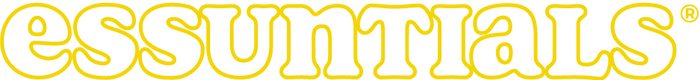 Essuntials® logotype in a bold, playful font with white letters outlined in yellow